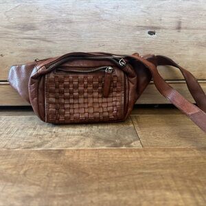 Brown Woven Leather Belt Bag